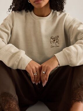 🐾Anthropologie Dog Sweatshirt Embroidered Dog Ciao New Small Oatmeal